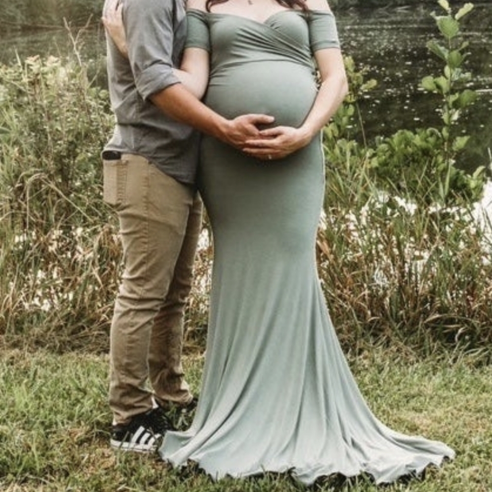 Maternity Dress / Gown, Long, Sage Green